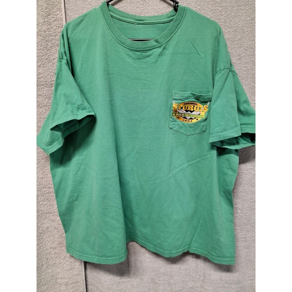 Vintage Sturgis 2004 Black Hills Rally64th Annual Pocket T-ShirtGreen Mens XL/b2 - Picture 2 of 5